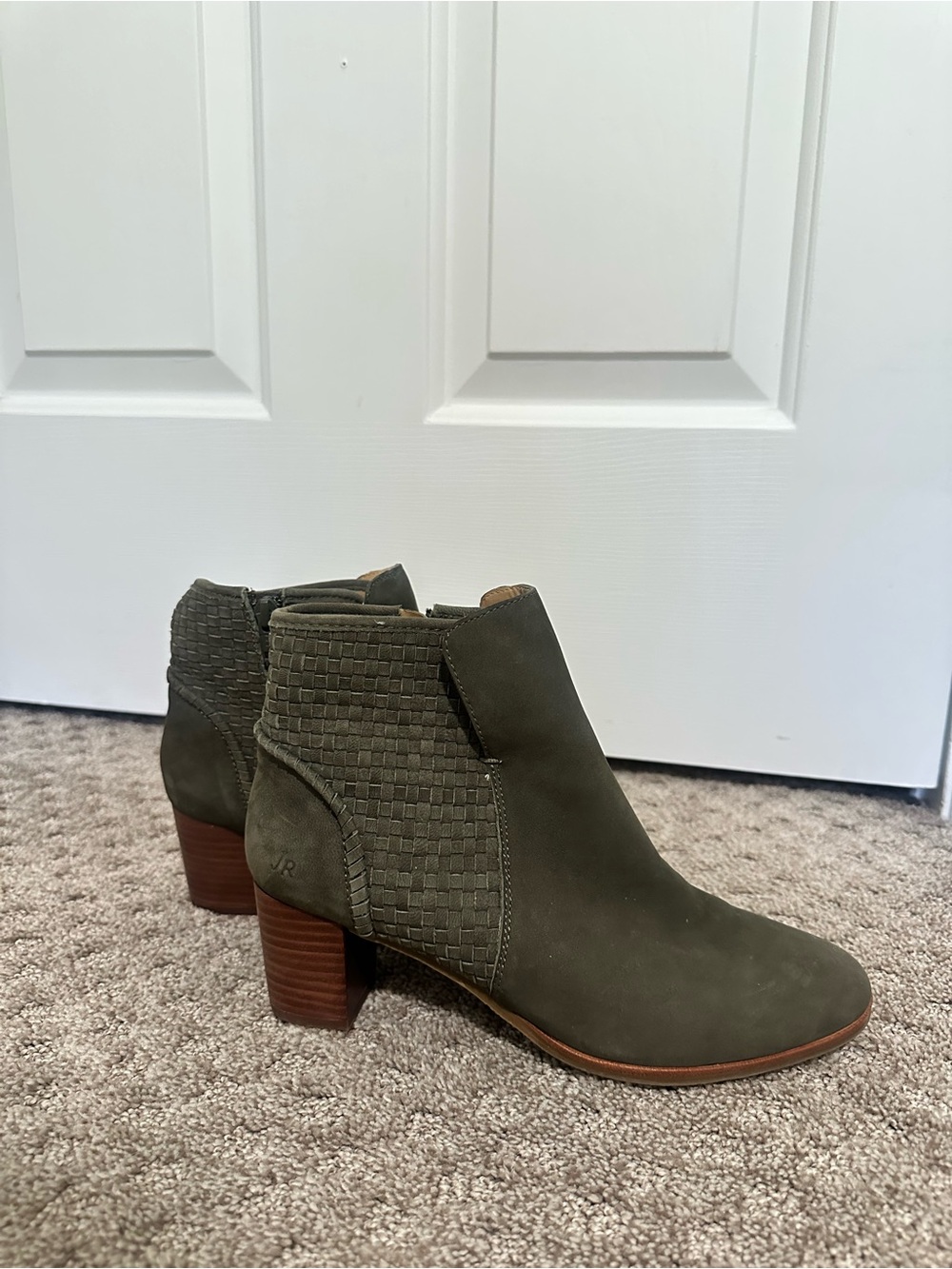 Jack Rogers Olive Suede Ankle Booties with Woven Side